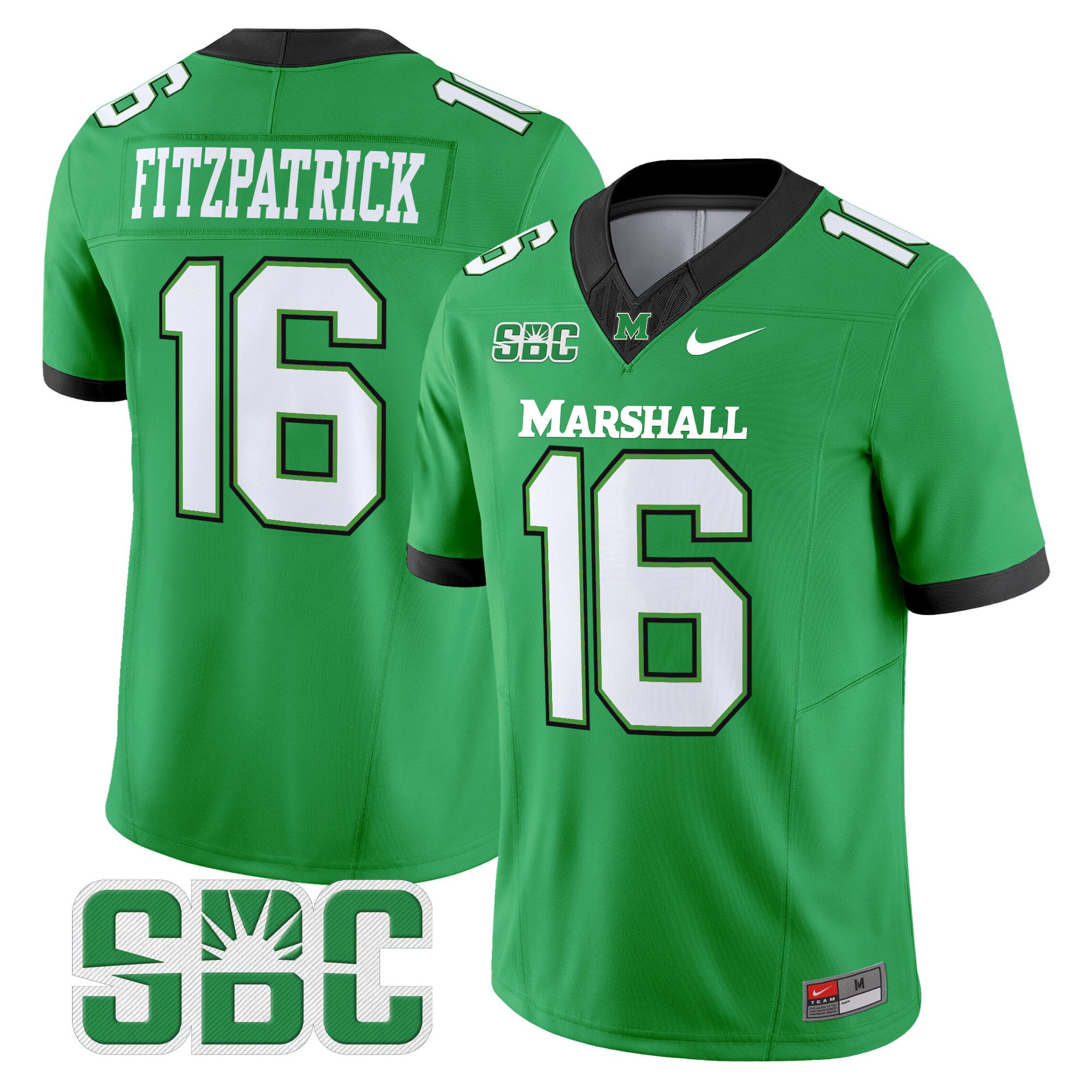 Men Marshall Thundering Herd #16 Fitzpatrick Green Nike 2024 Vapor Limited NCAA Jersey style 1